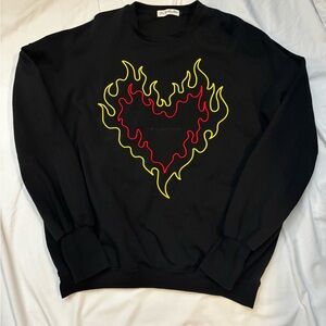 The Laundry Room Black Sweater with Yellow and Red Flame Heart